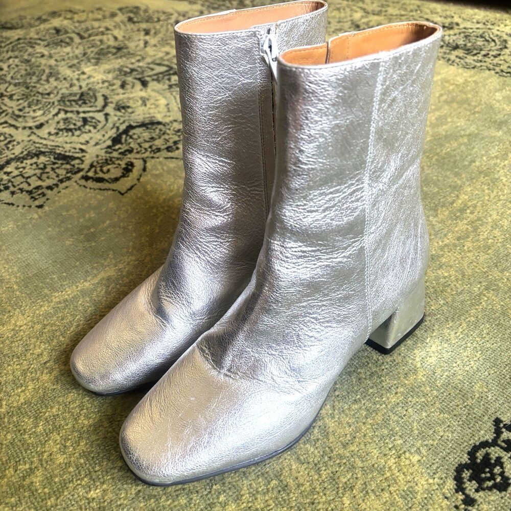 Maguire Silver Platform Boots Metallic Leather Ankle 37 7 Portugal Futuristic